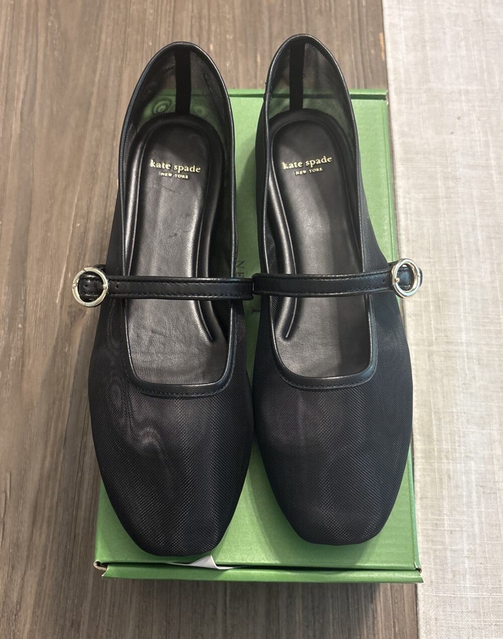 New Kate Spade Mesh Halo Mary Jane Ballet Flats Black Women's Size 6.5 $168